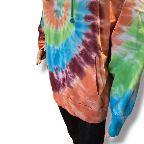 RAG SUPPLY Unisex Multi 🌈 Rainbow Tie-Dye Oversized Hooded Sweatshirt - Picture 6 of 16